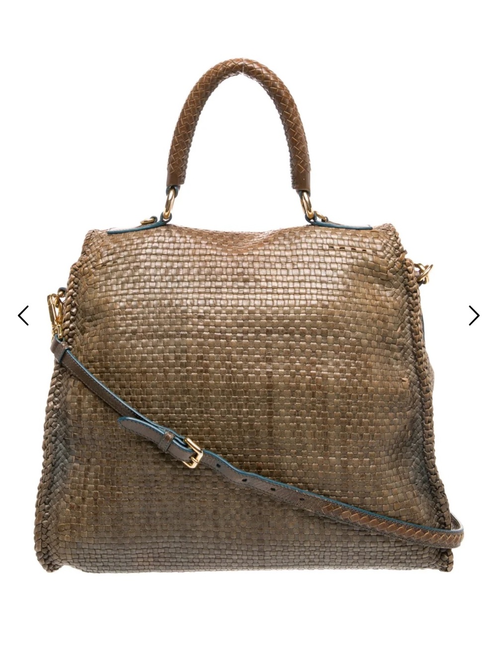 Prada Woven Leather Satchel in Warm Brown with Top Handle - Picture 3 of 5